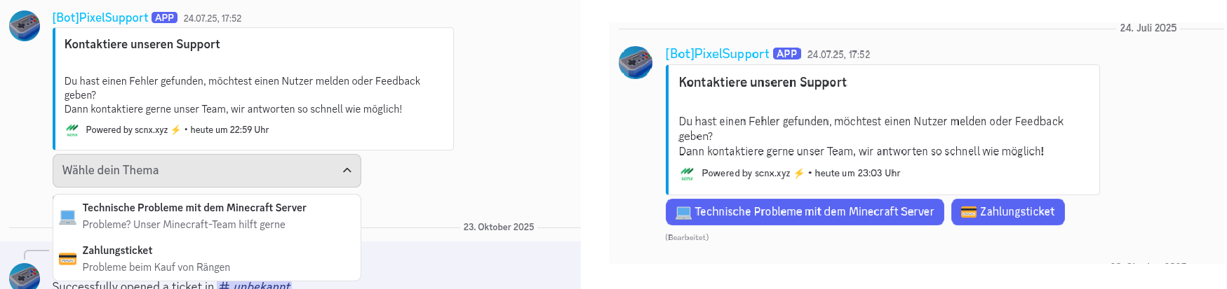 Ein Screenshot, der verschiedene Konfigurationen für Eröffnungsnachrichten in Discord zeigt