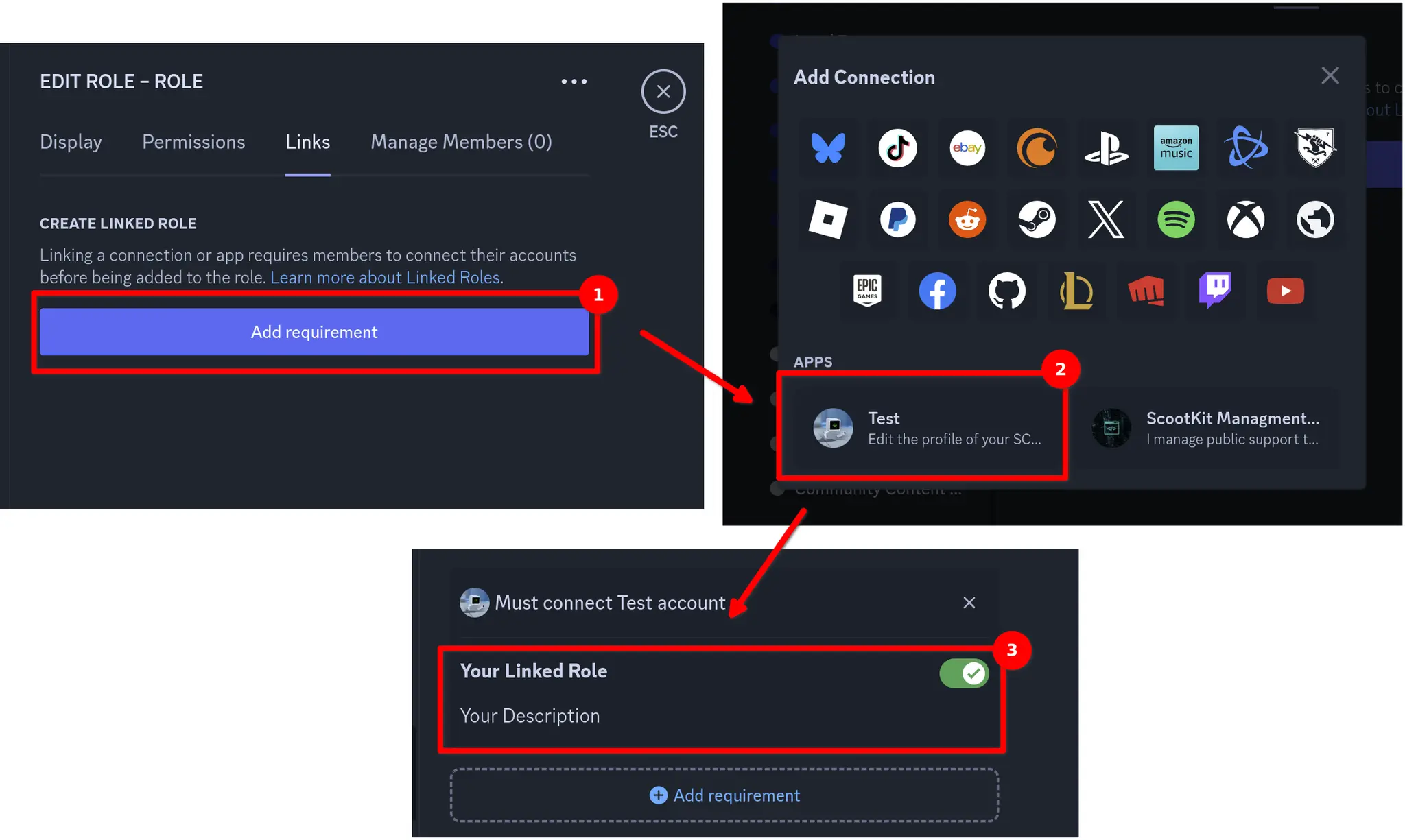 This screenshots shows how to add the role requirement on Discord